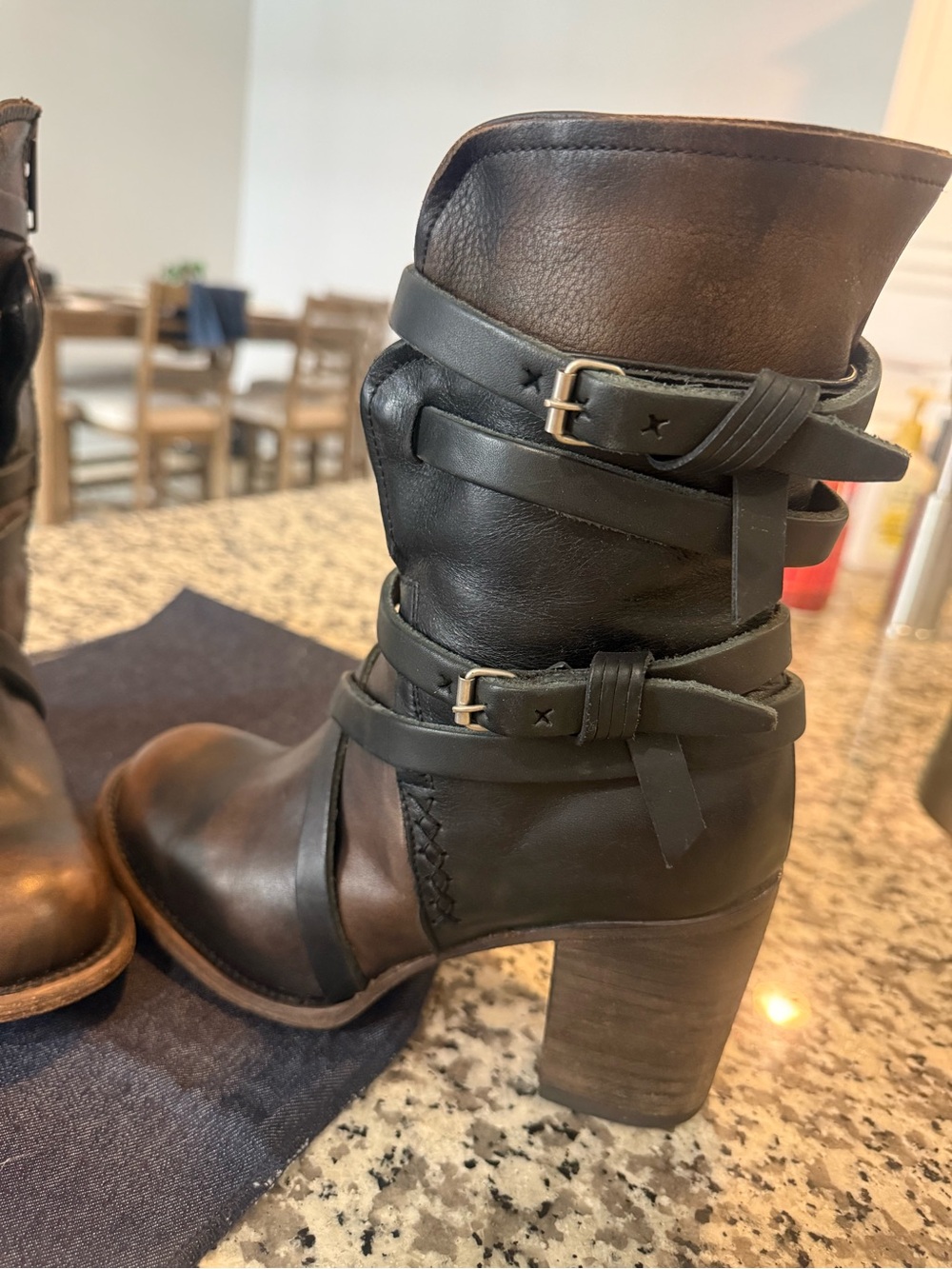 Freebird by Steven Women's Black distressed Leather Buckle Ankle Boots